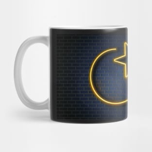 Brick Dark Blue Wall Yellow Neon Glow Advertising Neon Signs Mug